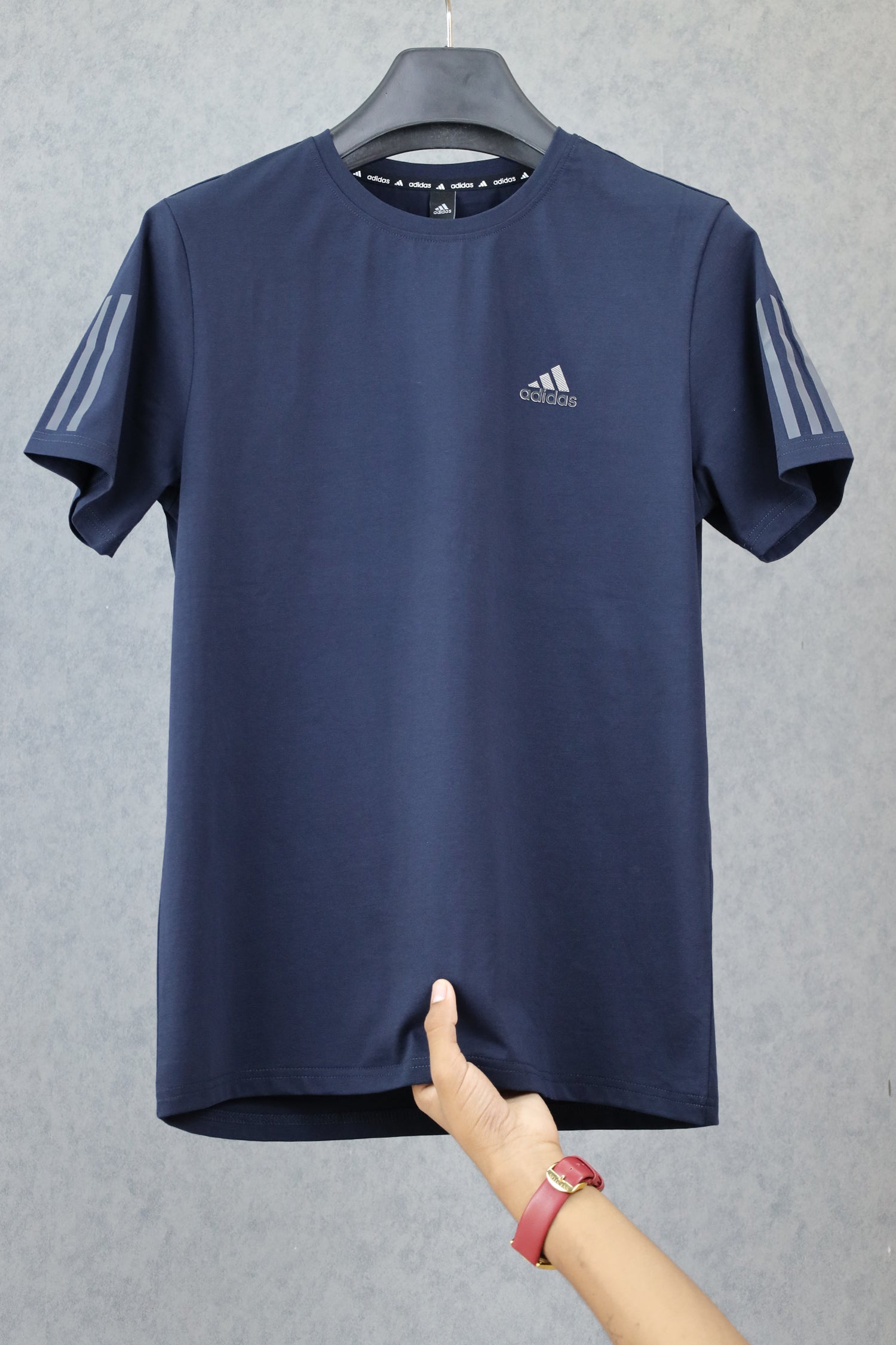 Adds Half Tri-Line Strips Round Neck T-Shirt
