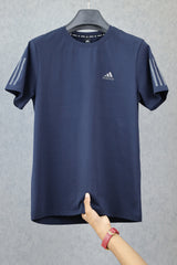 Adds Half Tri-Line Strips Round Neck T-Shirt