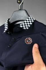 Turbo Checkerboard Trim Stitchless Men's Polo Shirt In Dark Navy