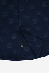 Embossed Crown All Over Casual Shirt In Dark Navy