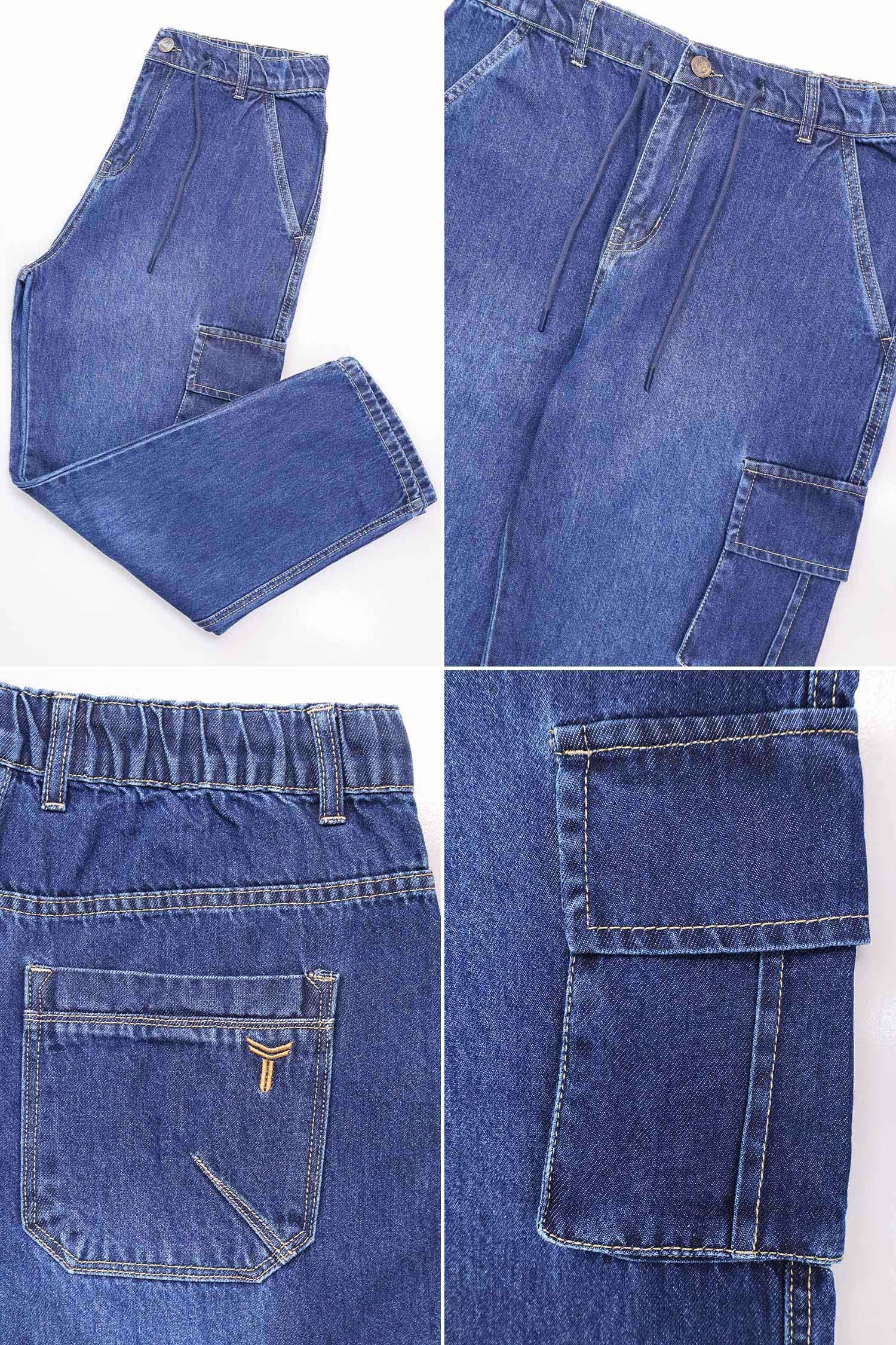 Denim Men's Multipockets Baggy Jeans In Dark Navy