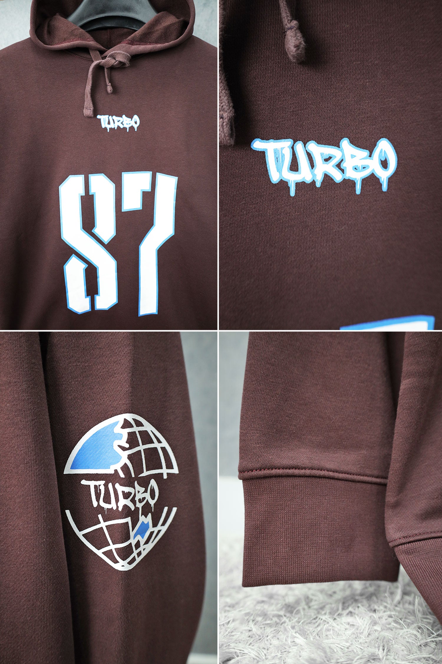 Turbo 87 Universe Aplic Fleece Hoodie In Dark Maroon