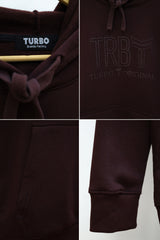 TRB Original Aplic Printed Fleece Hoodie In Dark Maroon