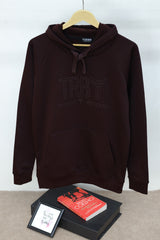 TRB Original Aplic Printed Fleece Hoodie In Dark Maroon