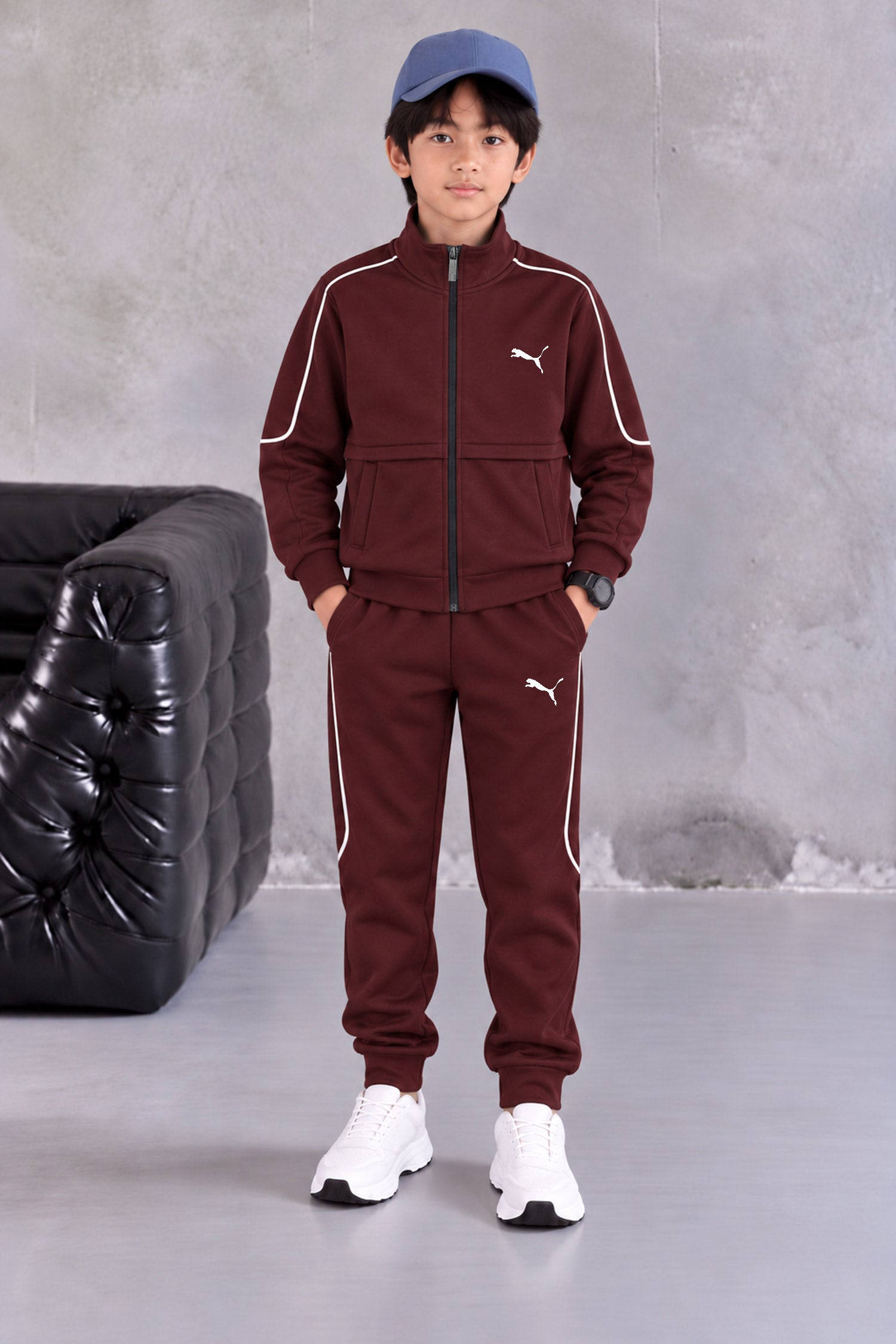 Pma Wind-Runner Zipper Kid's Co-Ord Set In Dark Maroon