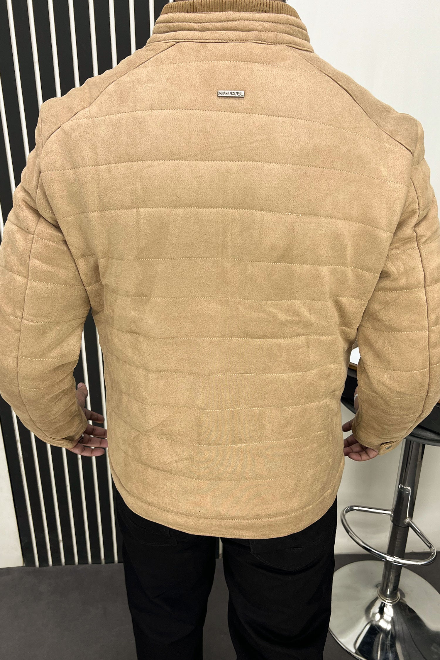 Stitched Motif Pattern Men's Suede Jacket