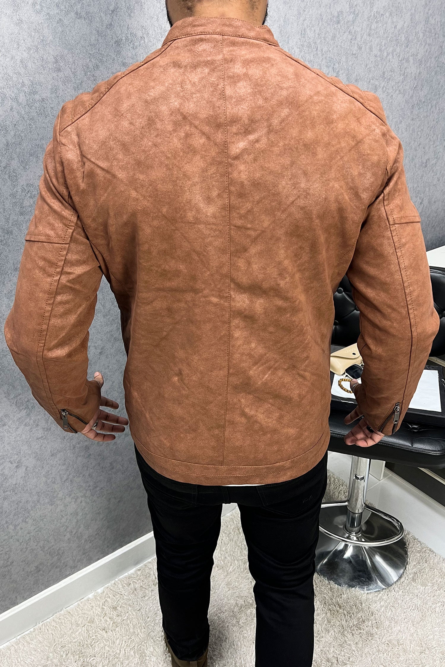 Self Textured Ban Style Men's Imported Leather Jacket