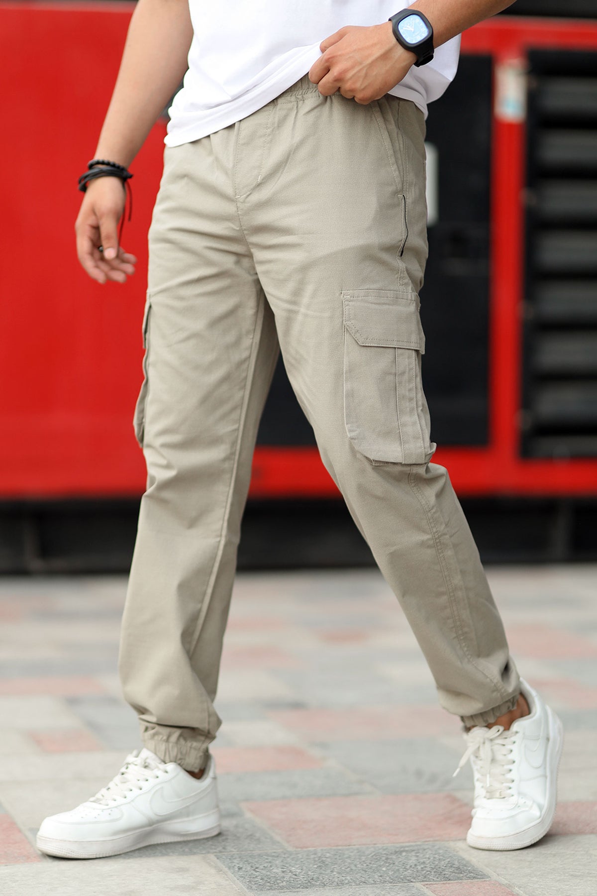 Turbo DrawString Pockets Cotton Loose Bottom Trouser In Dark Skin