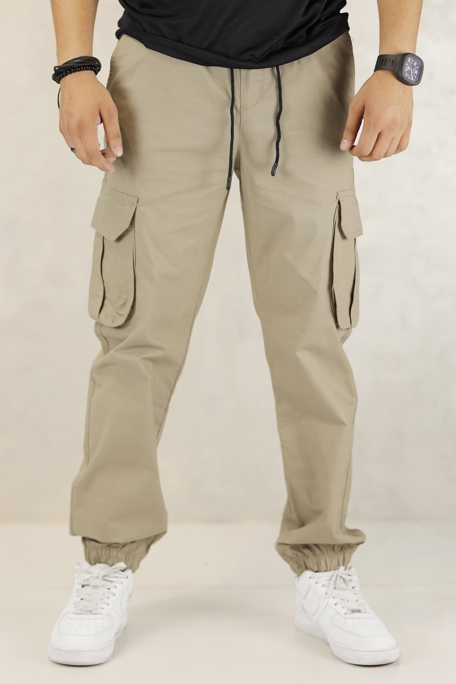 Turbo DrawString Pockets Cotton Loose Bottom Trouser In Dark Skin