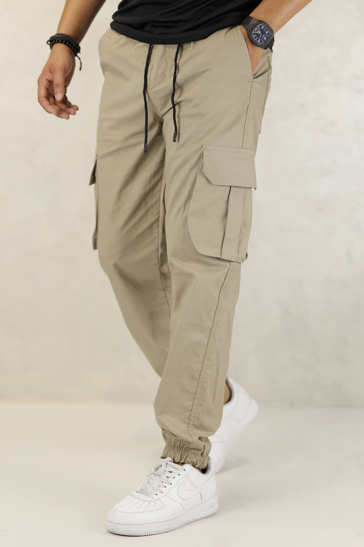Turbo DrawString Pockets Cotton Loose Bottom Trouser In Dark Skin