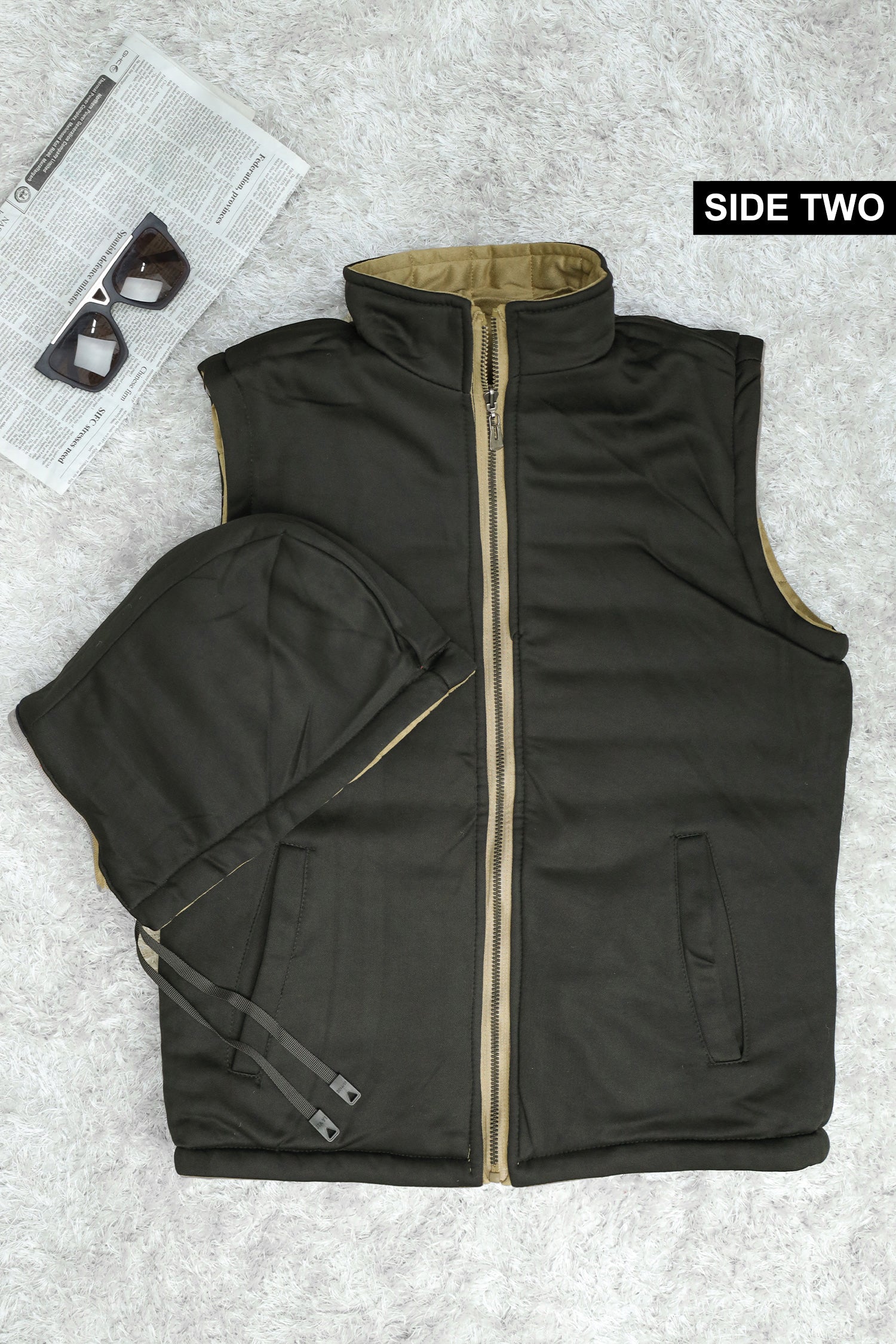 Quilted Pattern Double Side Removable Hood Imported Men's Gilet