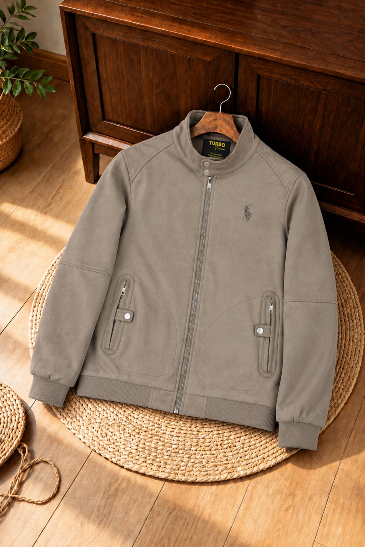 Turbo x Polo Classic Blouson Imported Men's Suede Jacket In Dark Skin