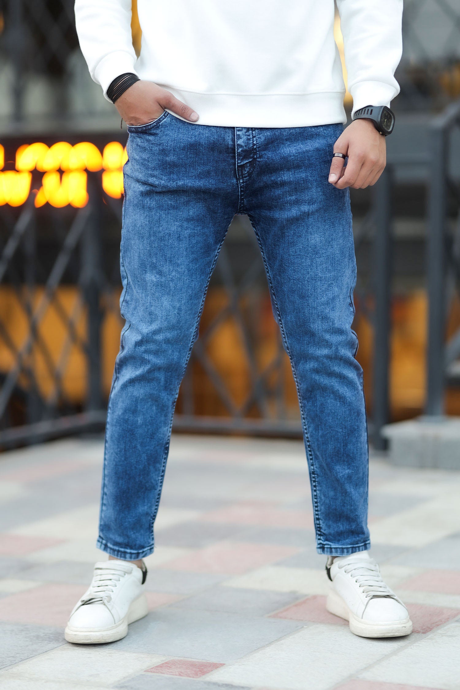 Shaded Tone Turbo Ankle Fit Jeans In Dirty Blue