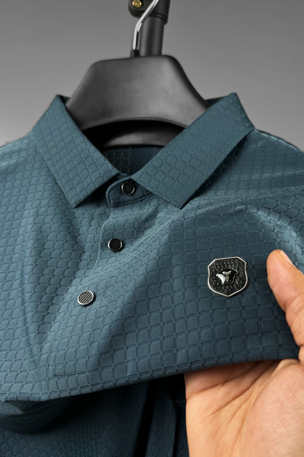 Turbo Trendy Block Pattern Stitchless Men's Polo Shirt In Dark Zink