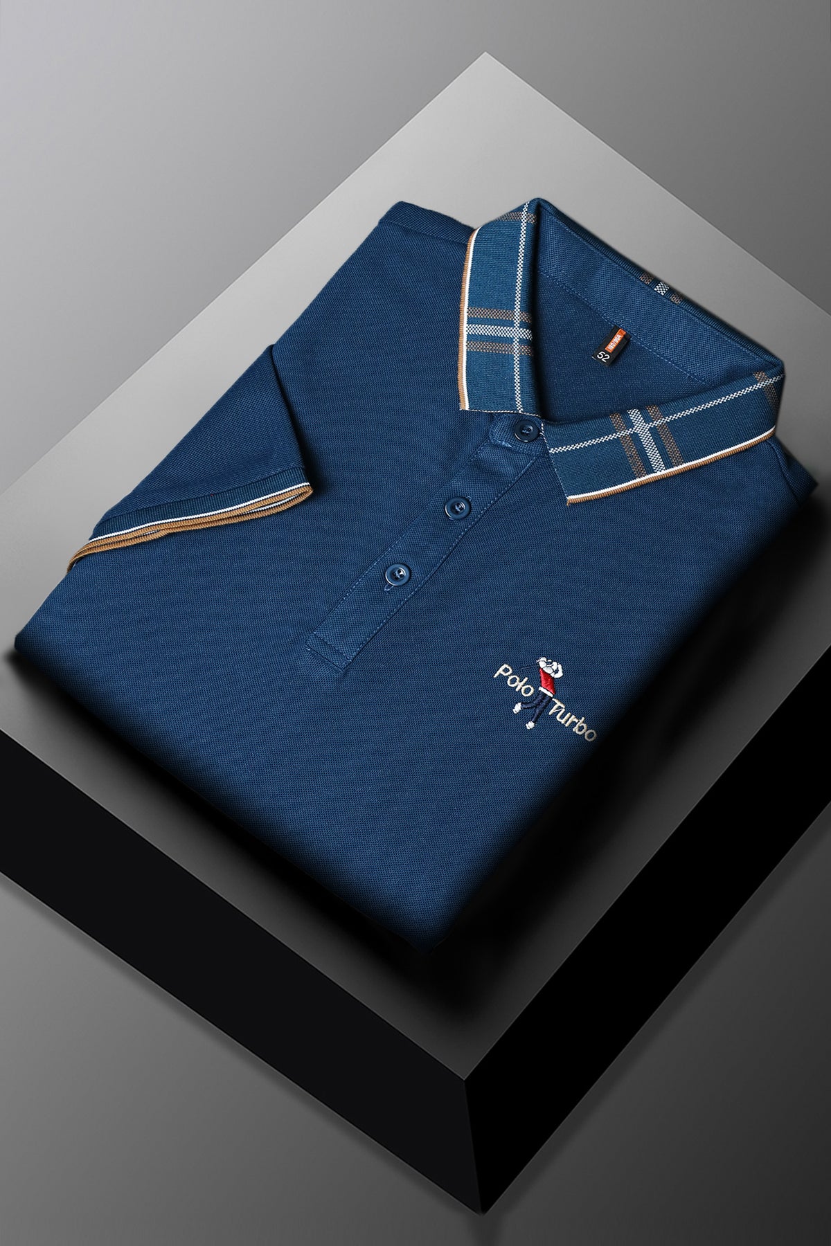 Turbo Polo Patterened Collar Men's Polo Shirt In Dark Zink