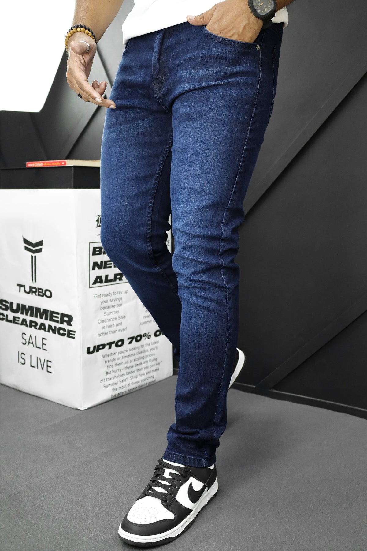 Light Faded Slim Fit Turbo Jeans In Dark Blue