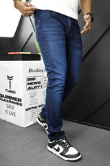 Light Faded Slim Fit Turbo Jeans In Dark Blue