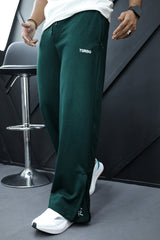 Turbo Loose Zipper Bottom Imp Cotton Blend Trouser In Dark Green