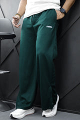 Turbo Loose Zipper Bottom Imp Cotton Blend Trouser In Dark Green