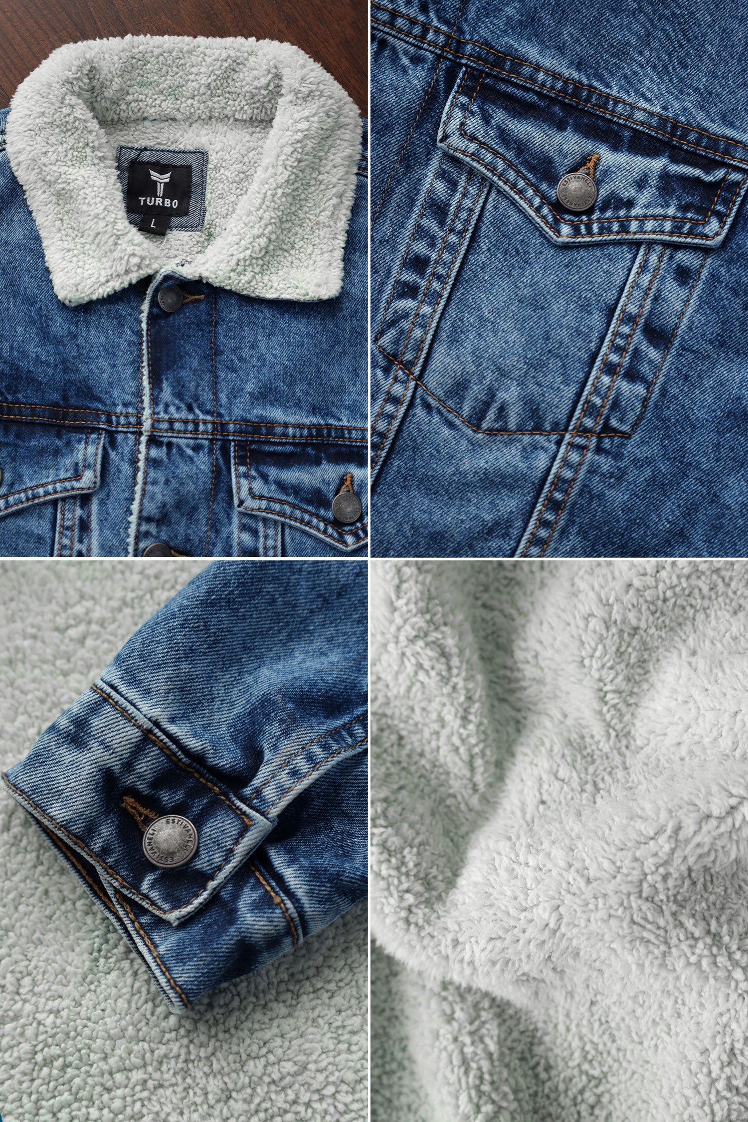 Fur Collar Sherpaa Inside Warm Denim Jacket in Faded Blue