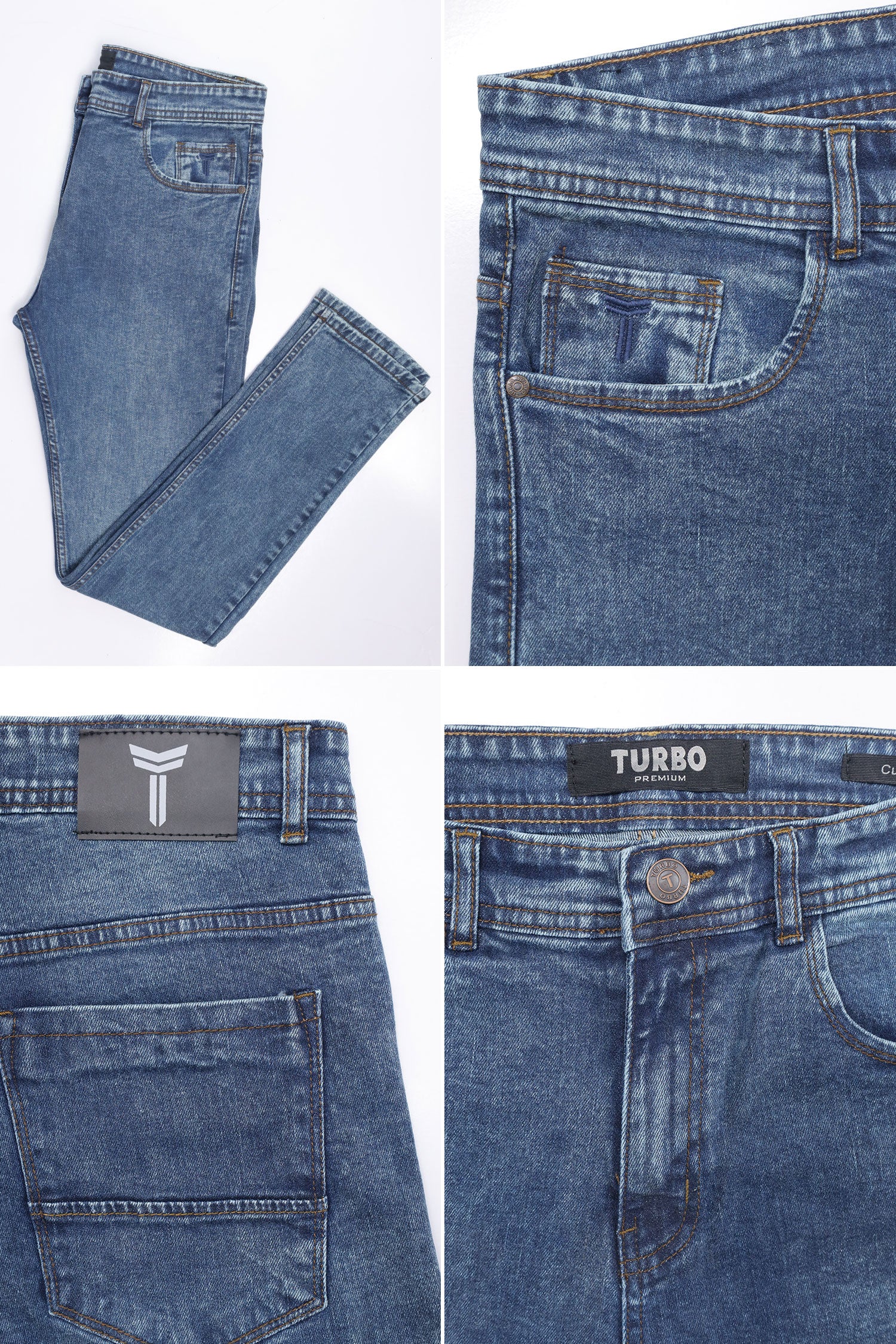 Turbo 'Straight Leg' Slim-Fit Jeans In Faded Blue