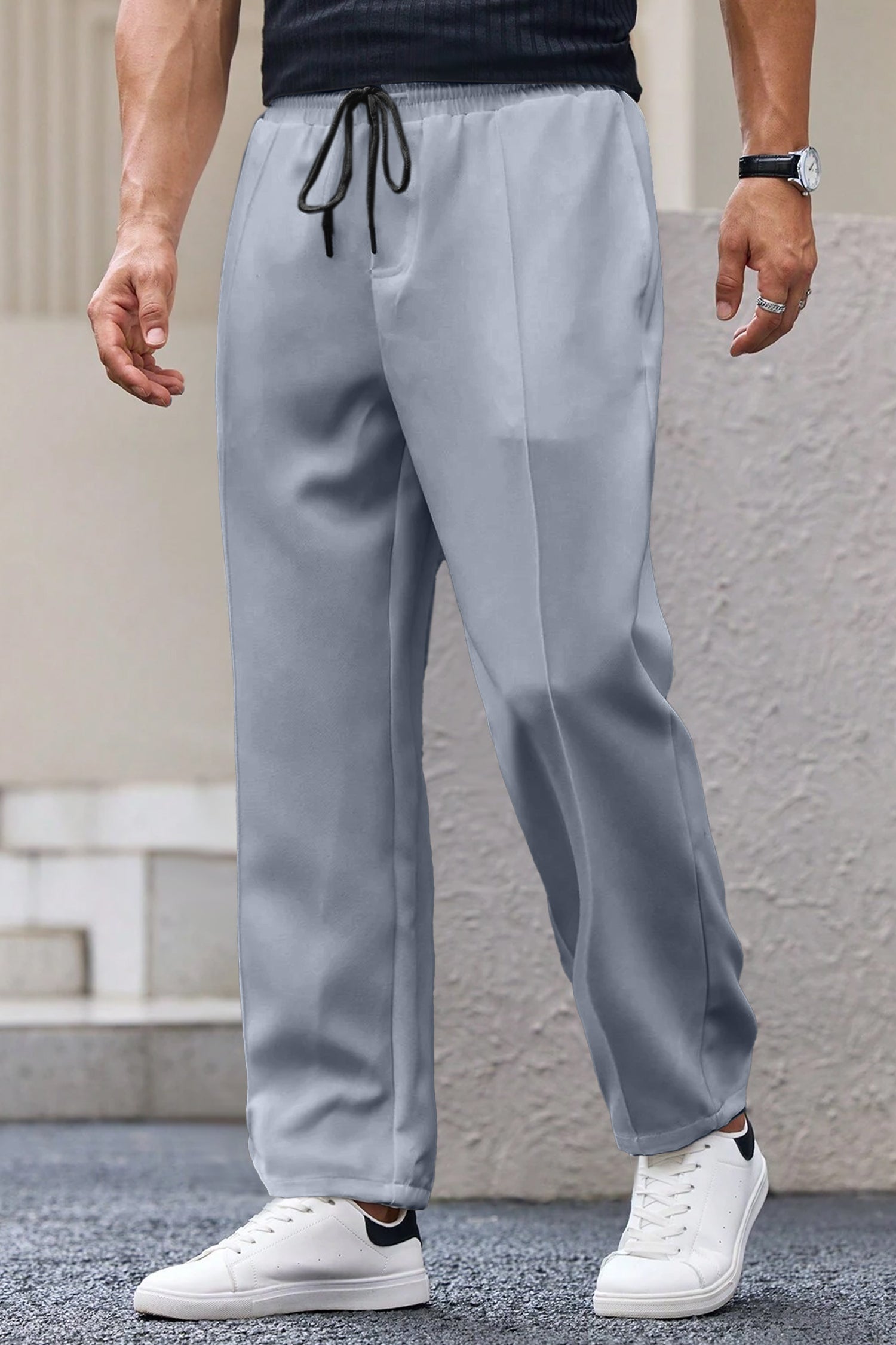 Plain Stripe Line Loose Bottom Trouser