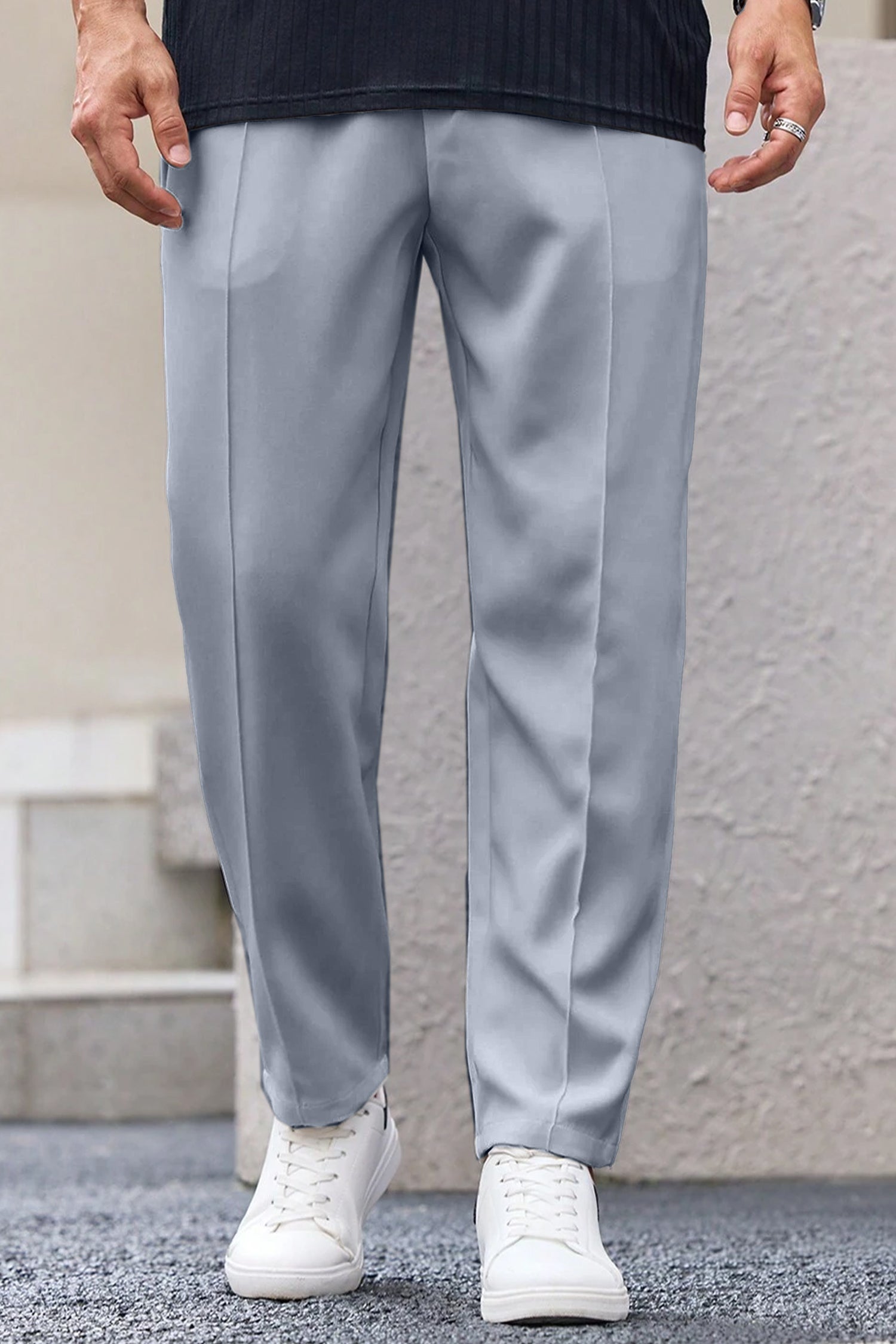 Plain Stripe Line Loose Bottom Trouser