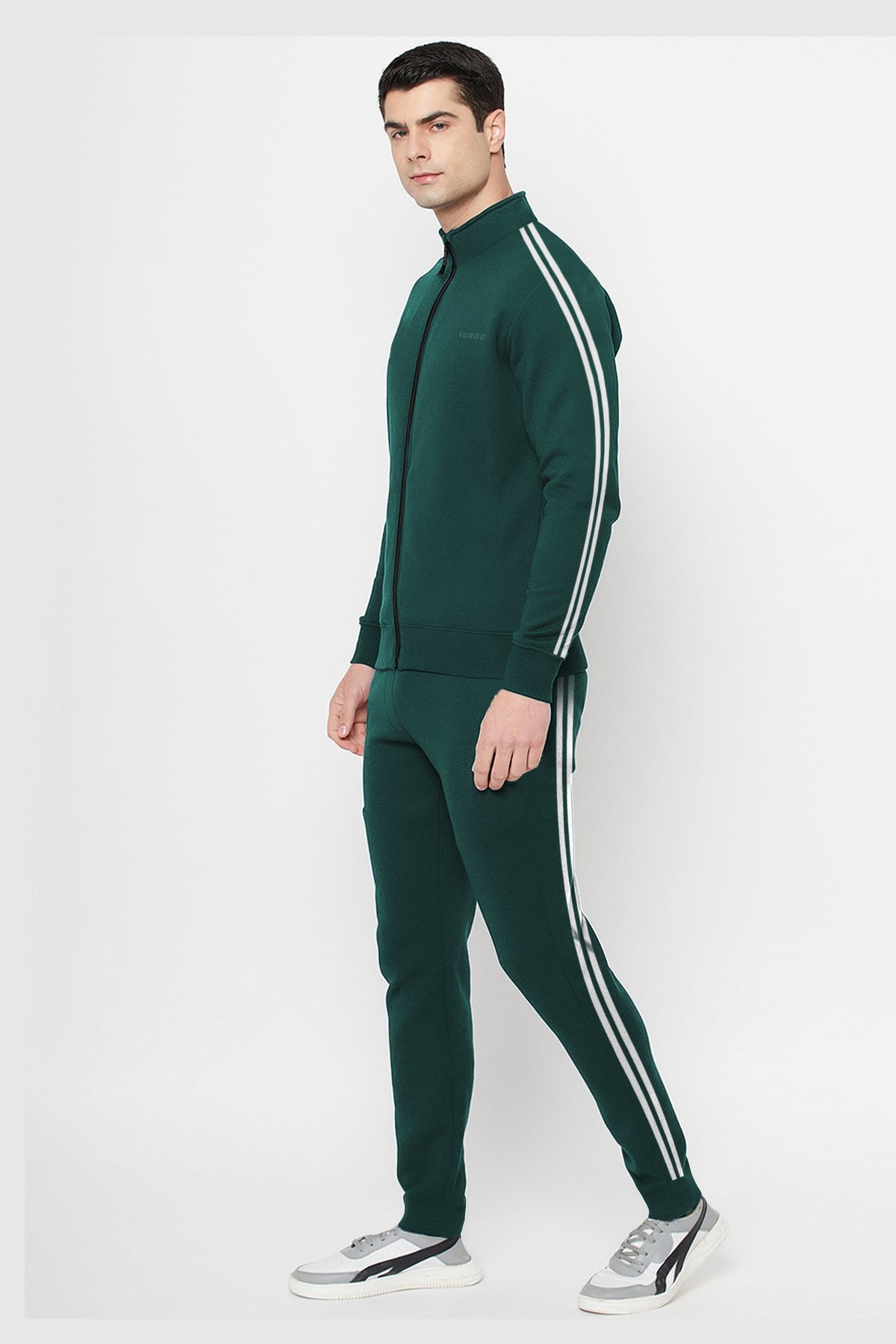 Turbo Strip Panel Men Zipper Tracksuit In Green