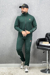 Reebk Ufc Mock Neck Fine Interlock Men Zipper Tracksuit In Green