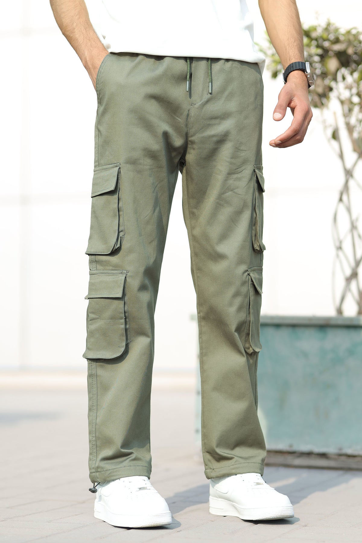 Turbo 8 Pockets Imp Cotton Blend Cargo Trouser In Green