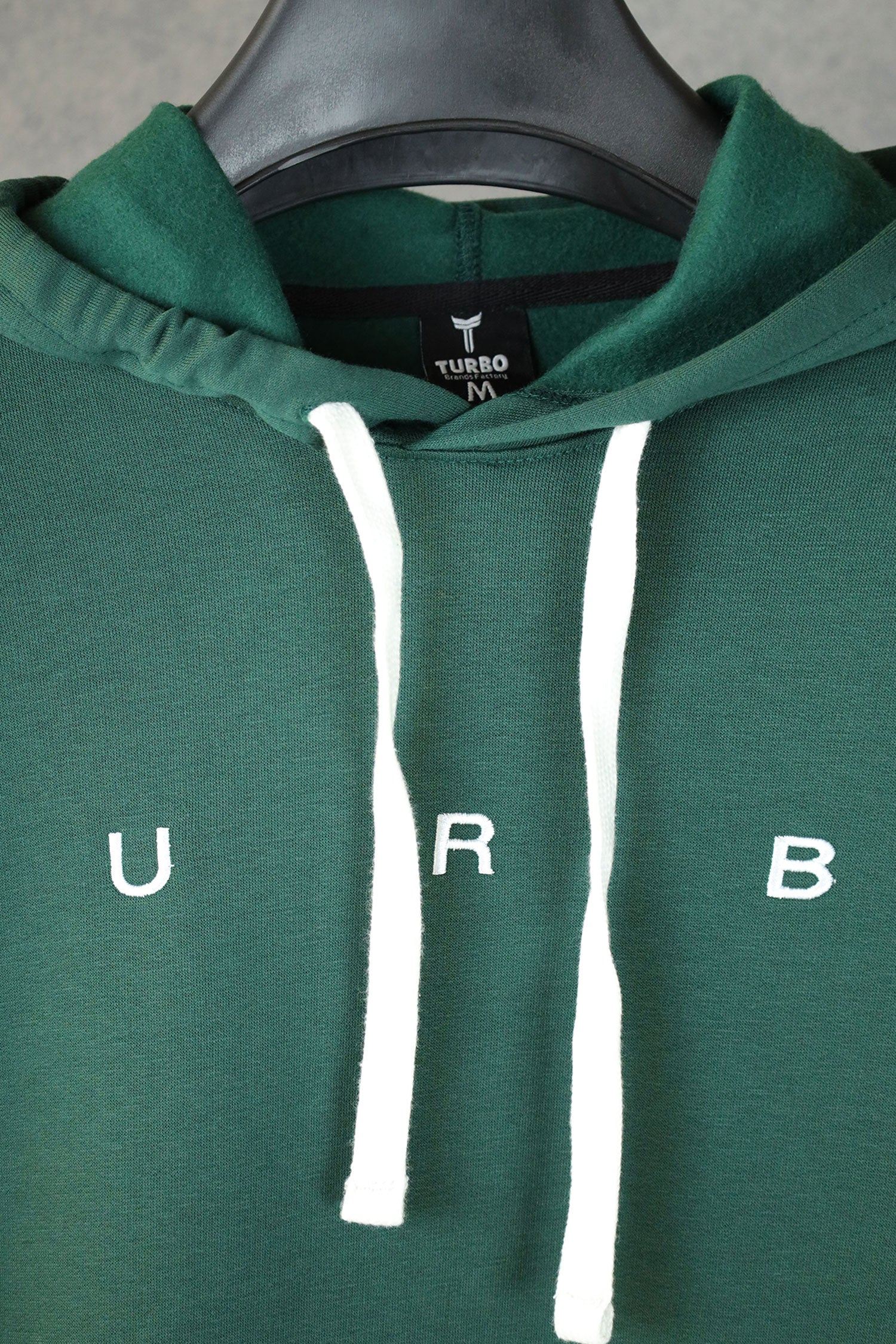 Turbo Embriodered Typography Fleece Hoodie In Green