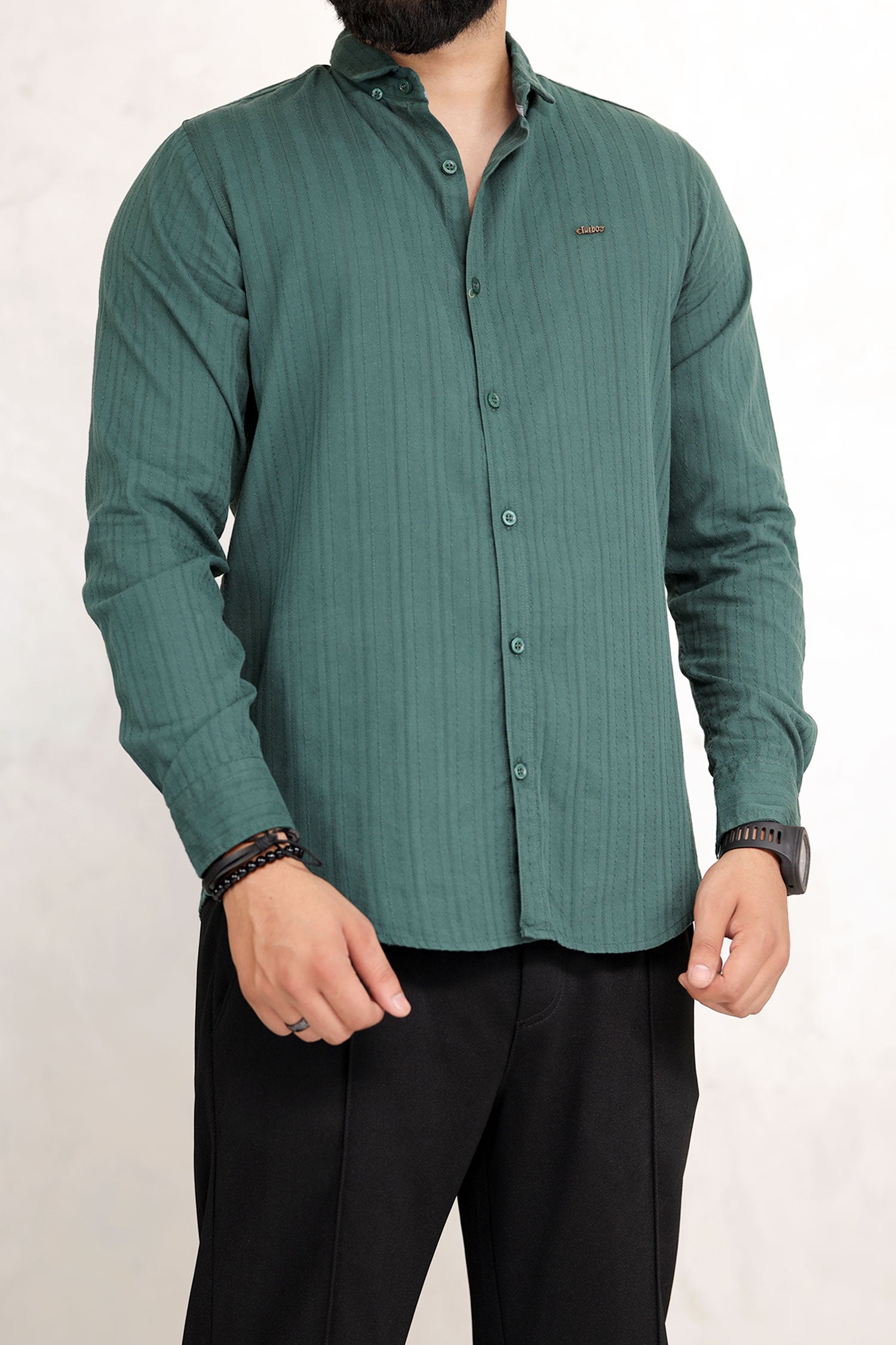 Turbo Billy Textured Knit Long Sleeve Cotton Casual Shirt