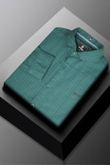 Turbo Billy Textured Knit Long Sleeve Cotton Casual Shirt In Green