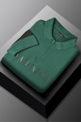 Armni Exchnge A|X Stitch Thread Zip Collar Men's Polo Shirt In Green