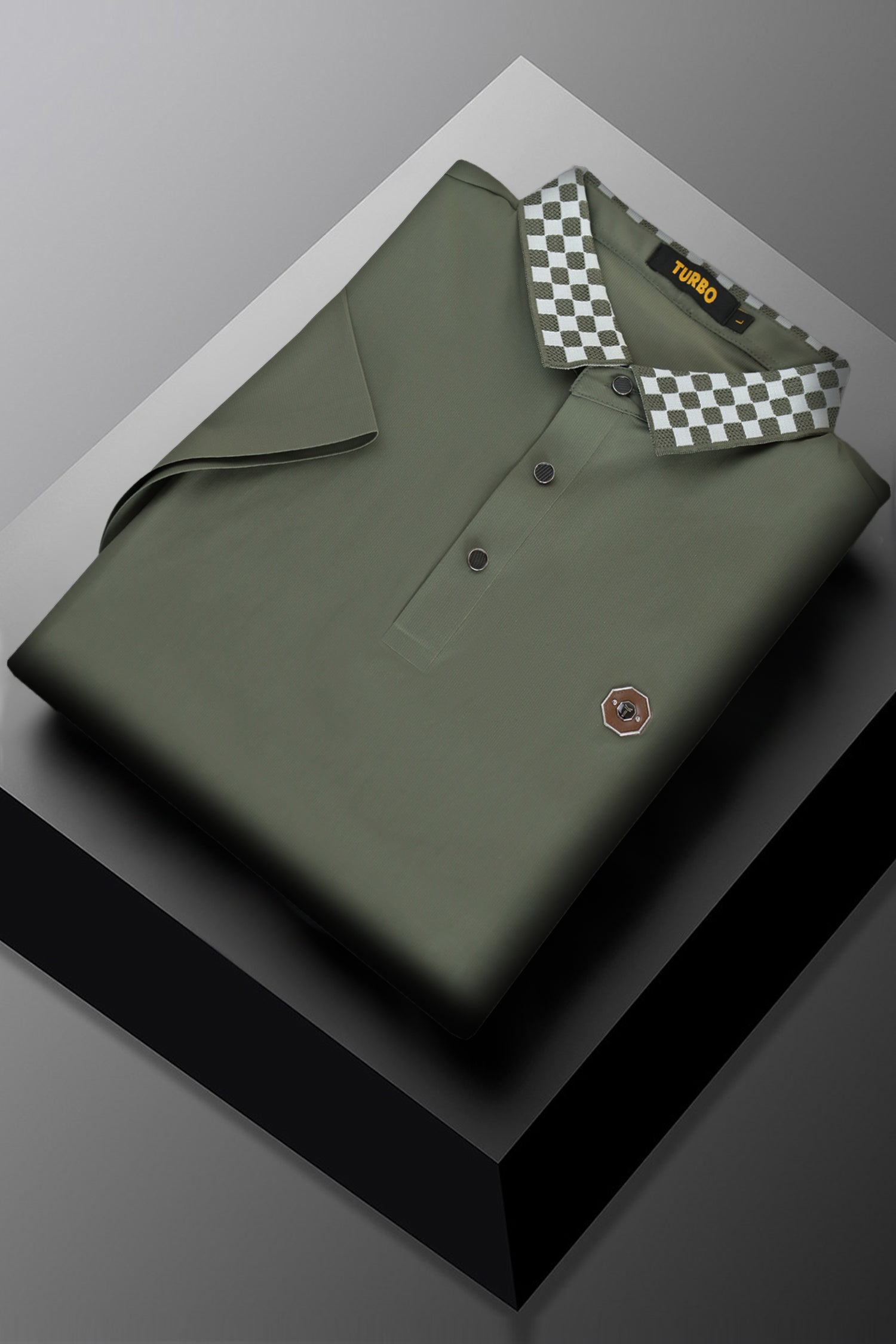 Turbo Checkerboard Trim Stitchless Men's Polo Shirt