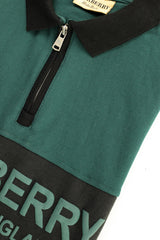Brbrry 'The Lndn Englnd' Edition Zip Men's Polo Shirt In Dark Green