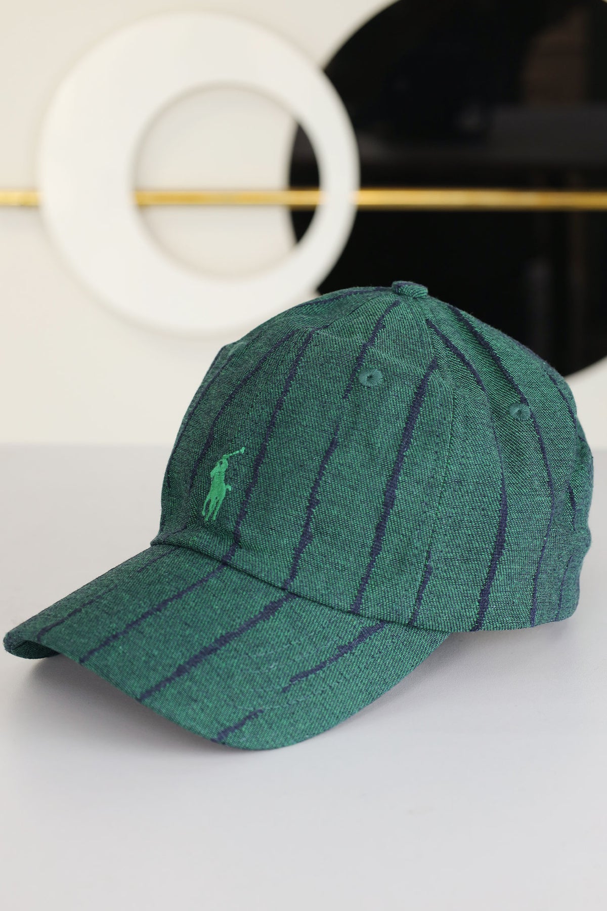 Rph Lren Polo Striped Oxford Imp Shamery Cotton Cap In Green