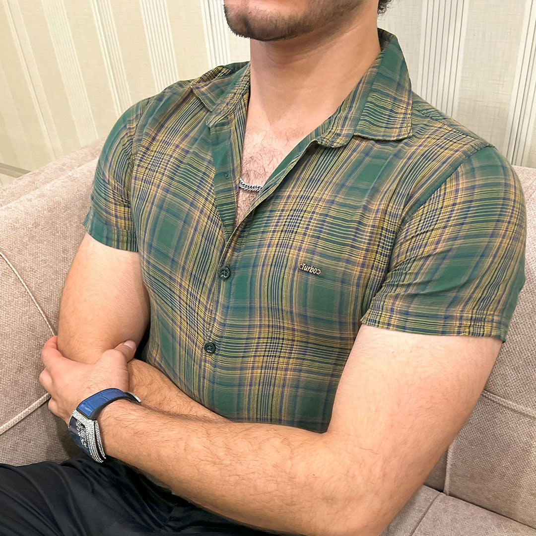 Turbo Classic Pattern Comfort Casual Shirt In Green