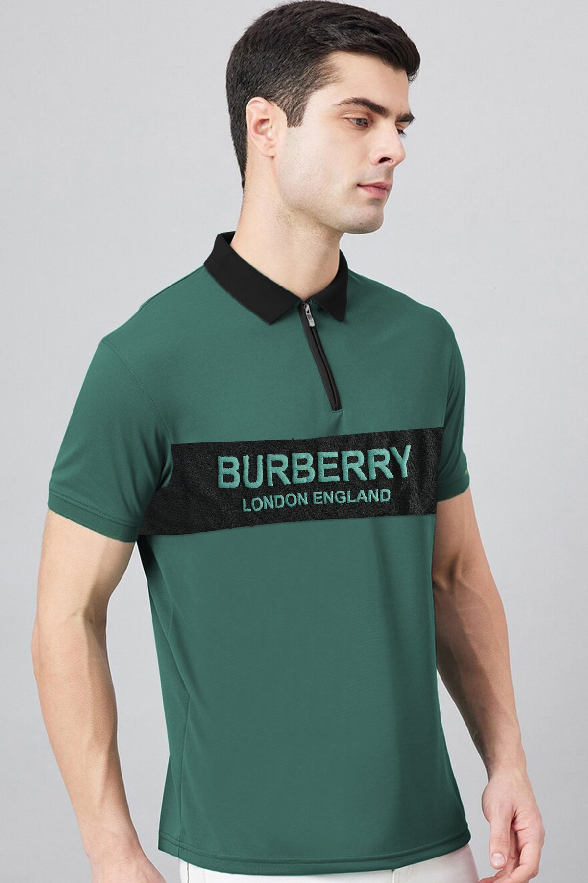 Brbrry 'The Lndn Englnd' Edition Zip Men's Polo Shirt