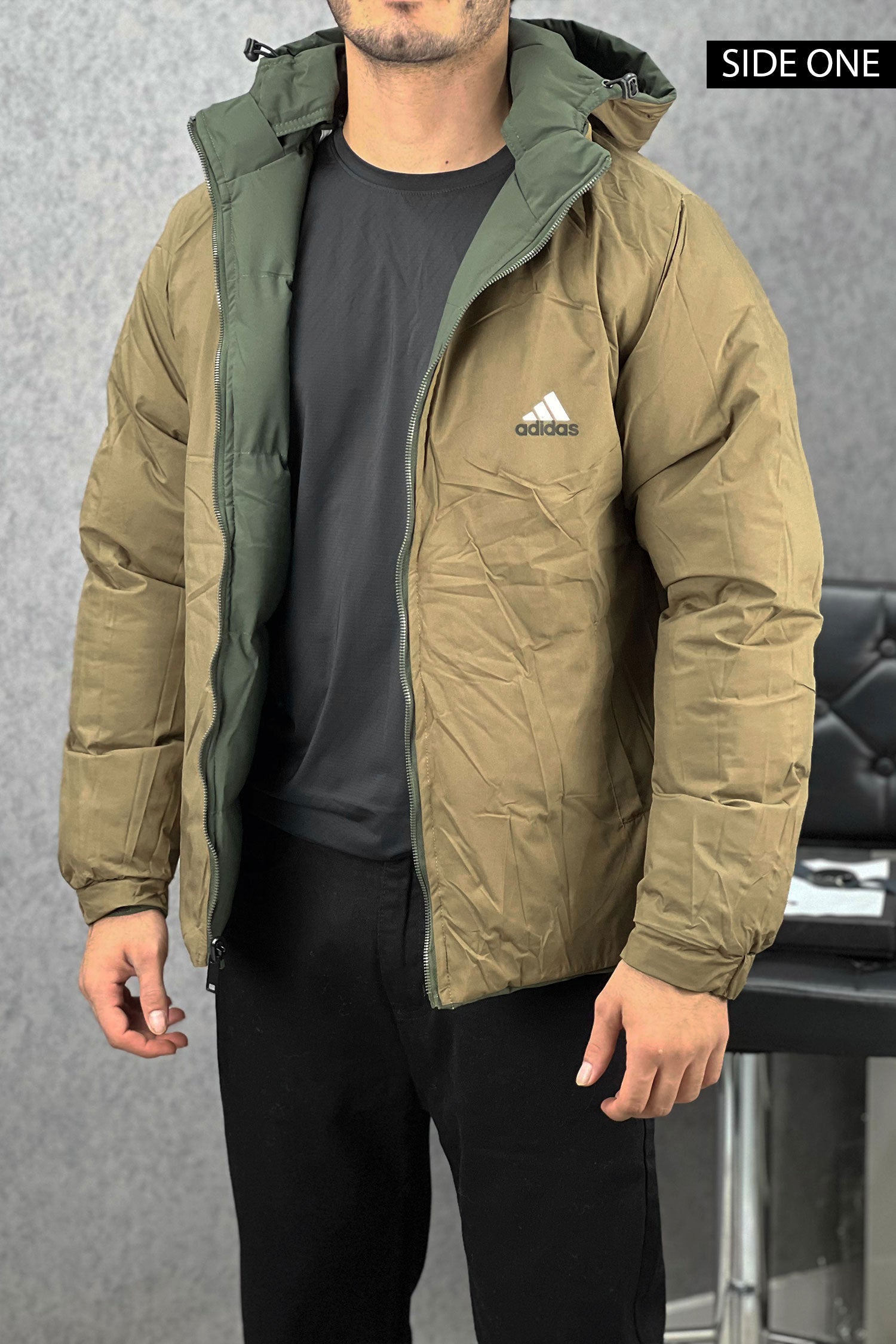 Adds Strip Arm Double Sided Imported Puffer Jacket In Green