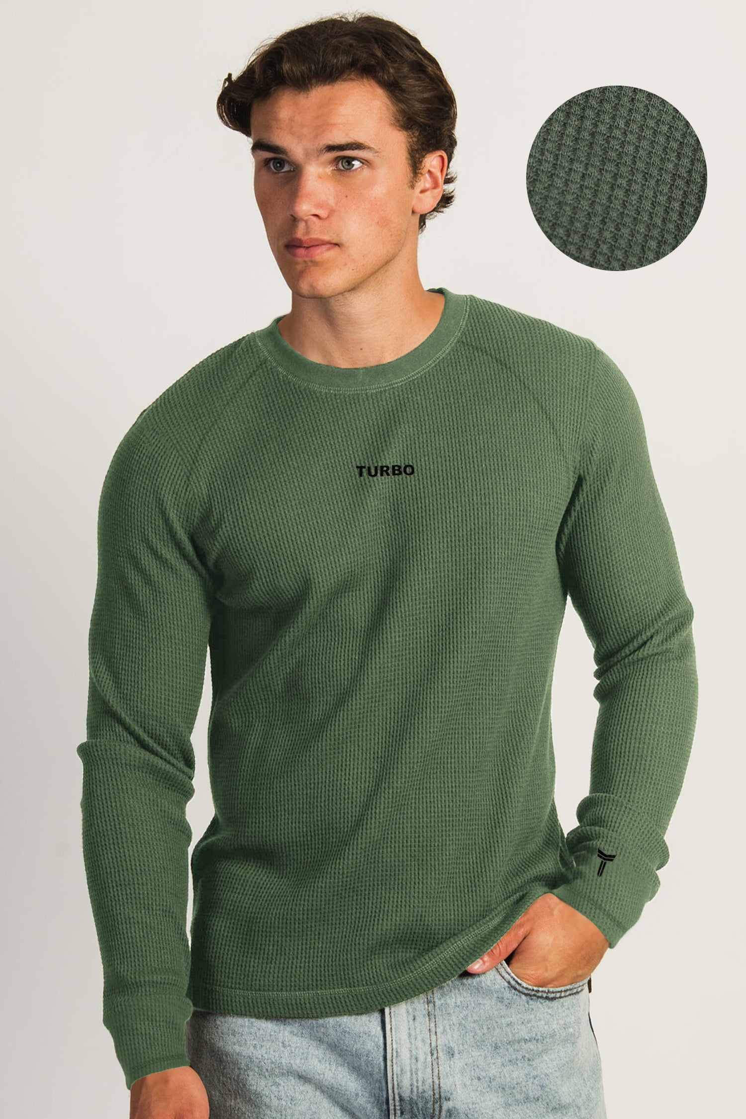 Turbo Waffle Texture Round Neck Thermal Cotton Men's Sweatshirt