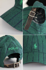Rph Lren Polo Striped Oxford Imp Shamery Cotton Cap In Green