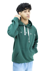 Turbo Embriodered Typography Fleece Hoodie In Green