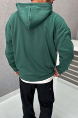 Turbo Embriodered Typography Fleece Hoodie In Green