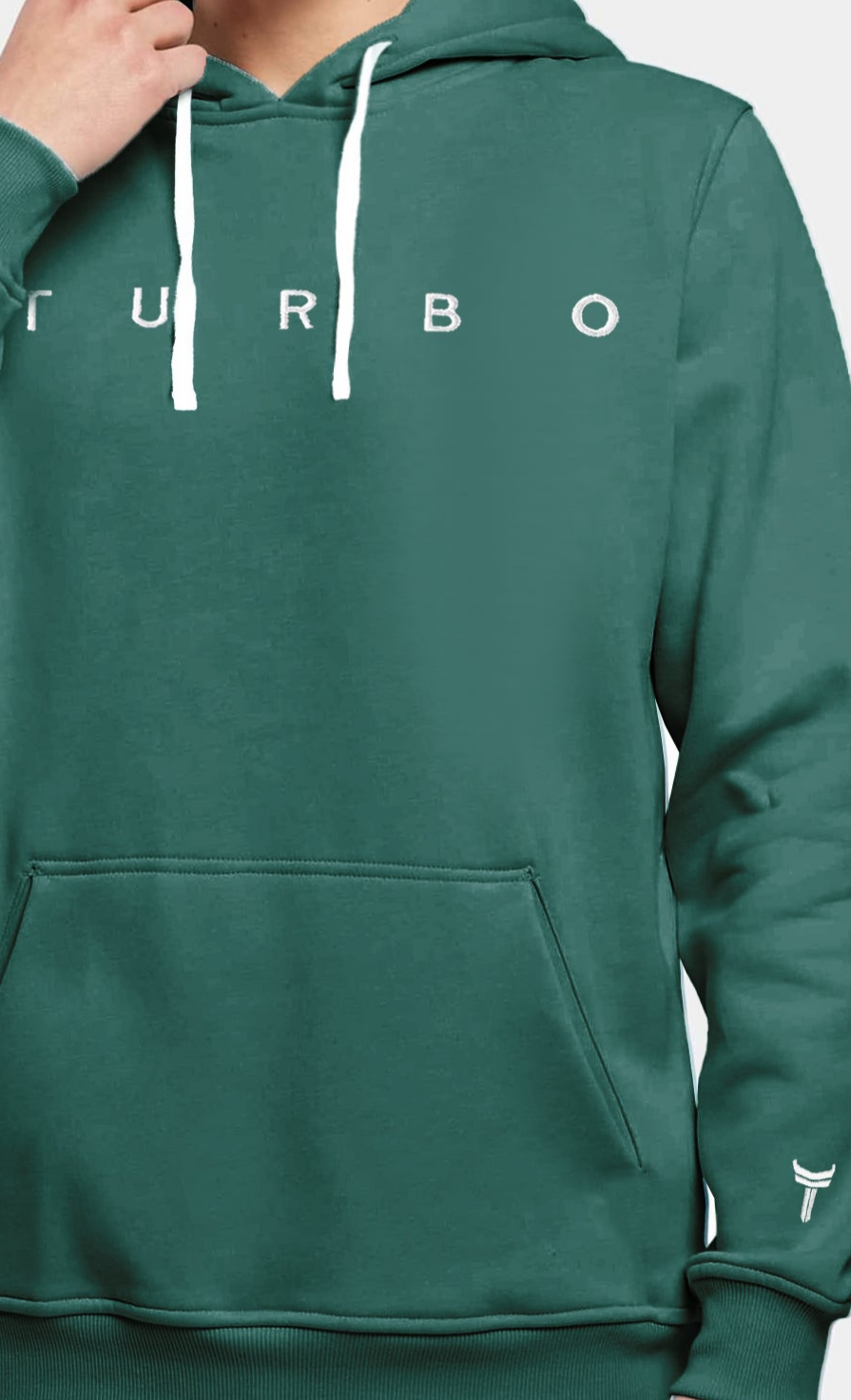 Turbo Embriodered Typography Fleece Hoodie In Green