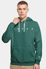 Turbo Embriodered Typography Fleece Hoodie In Green