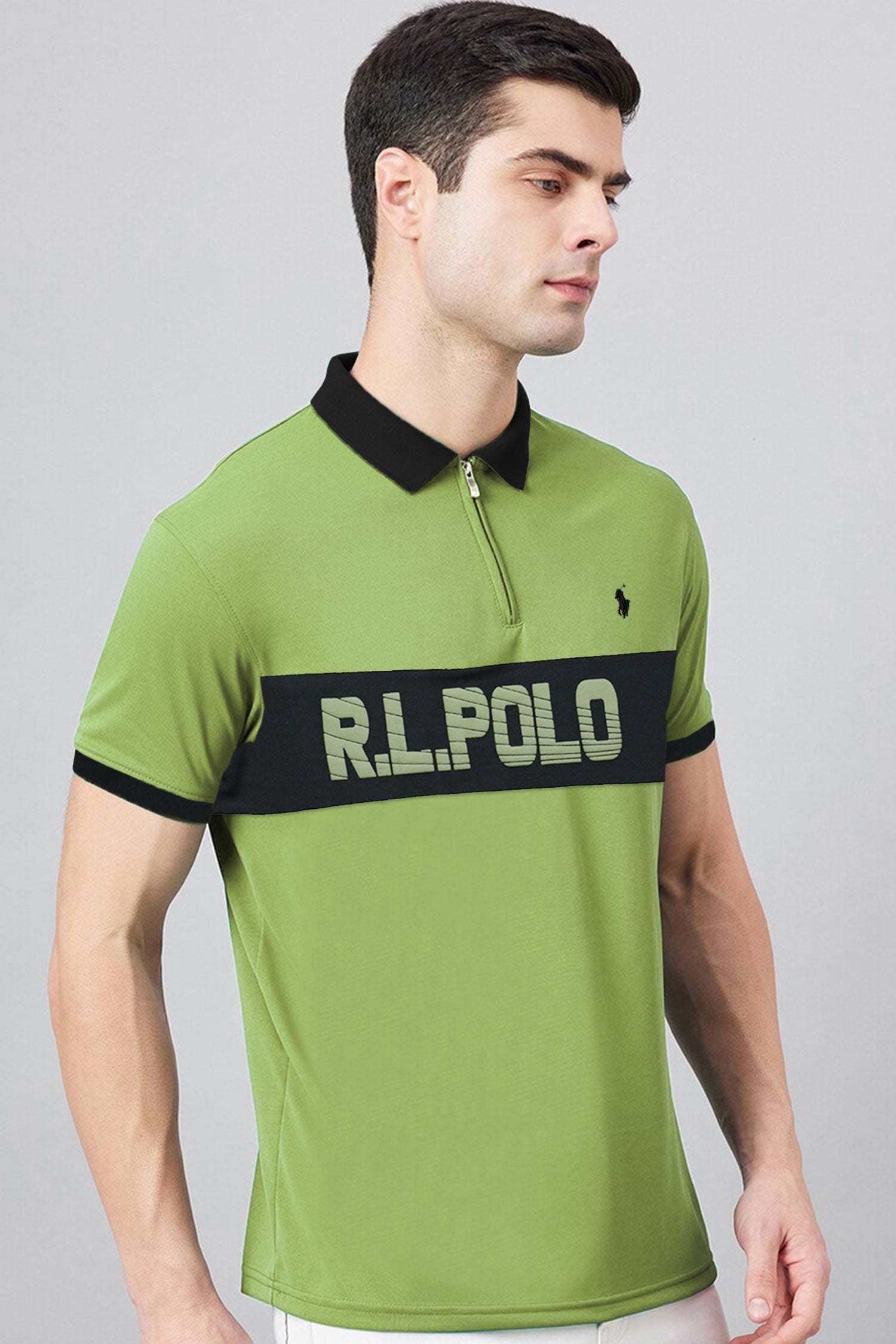 Rph Lren Classic Short Striped Zip Style Men's Polo Shirt