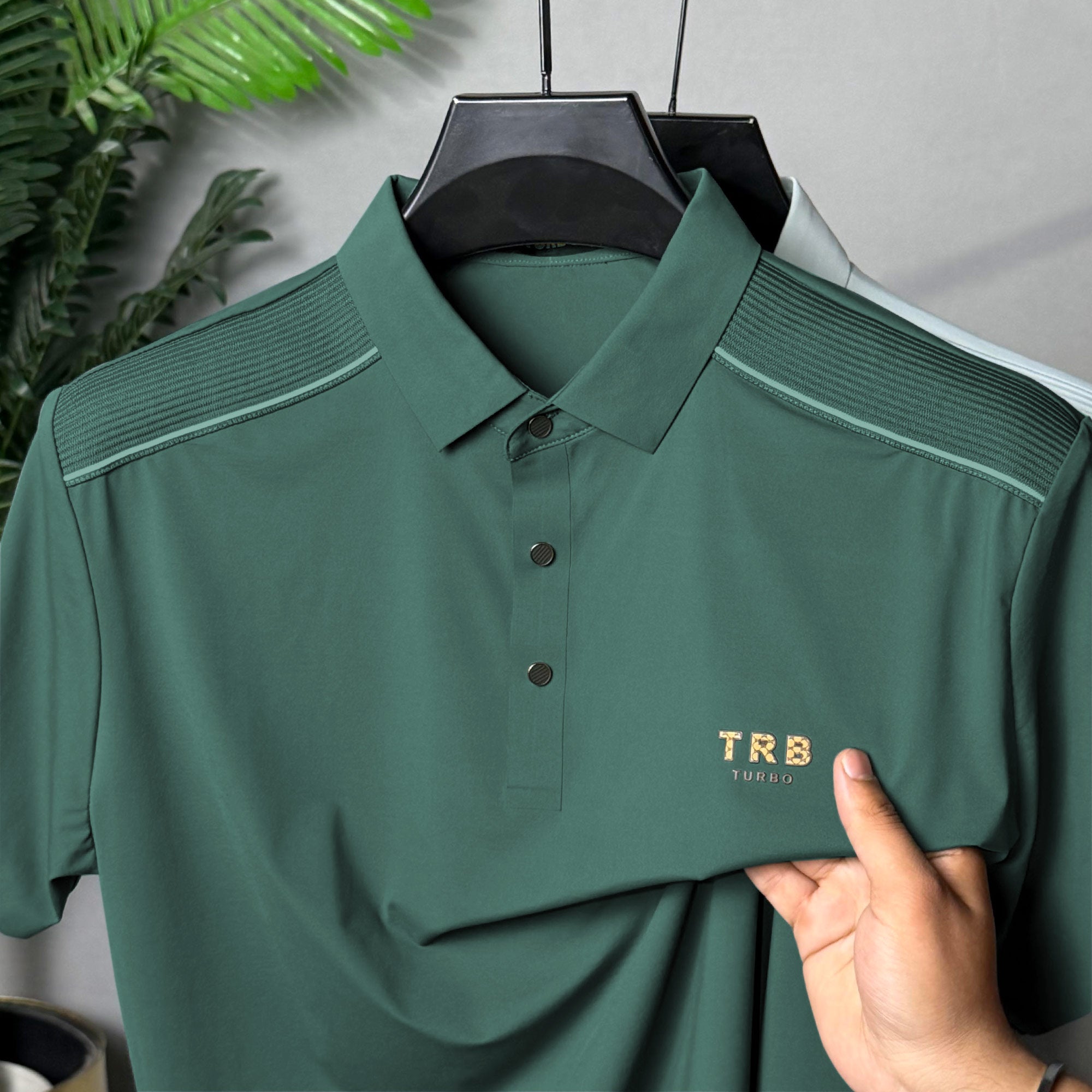 Turbo Ribbed Shoulder Style Men's Polo T-Shirt In Green