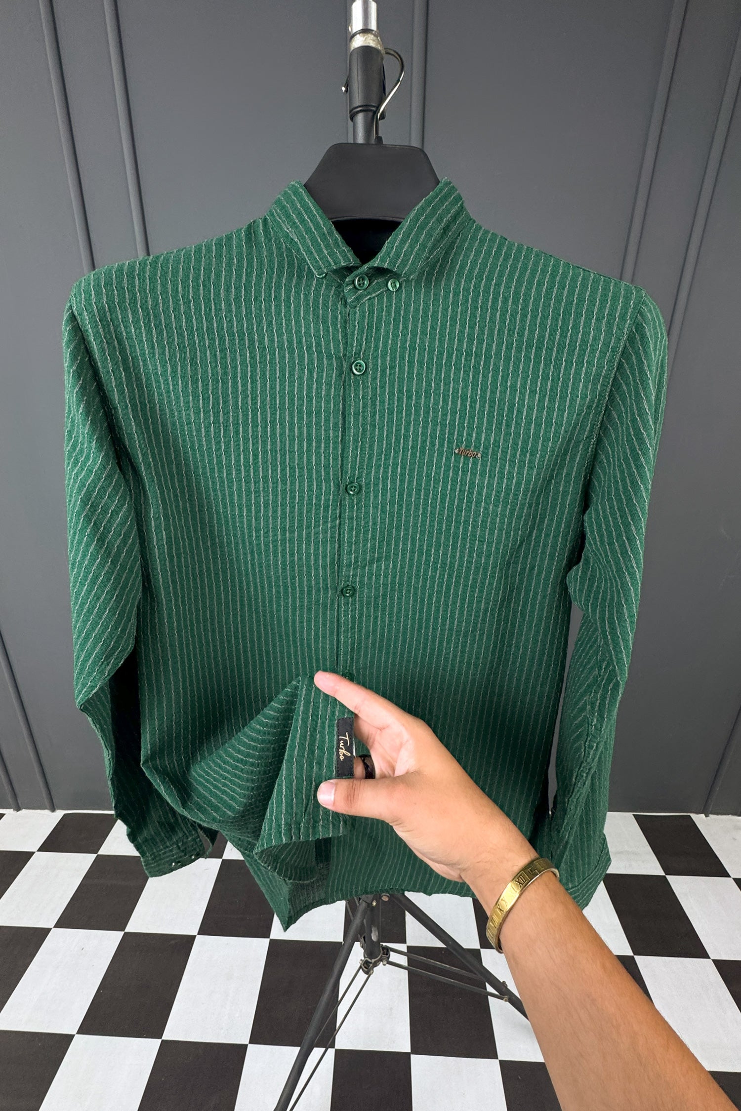 Turbo Lining Check Creation Long Sleeve Cotton Casual Shirt