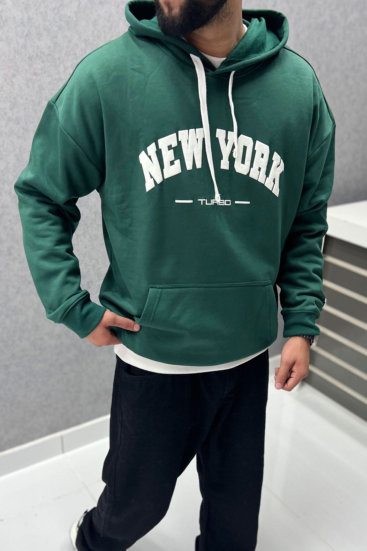 Turbo NY Aplic Print Fleece Hoodie In Green